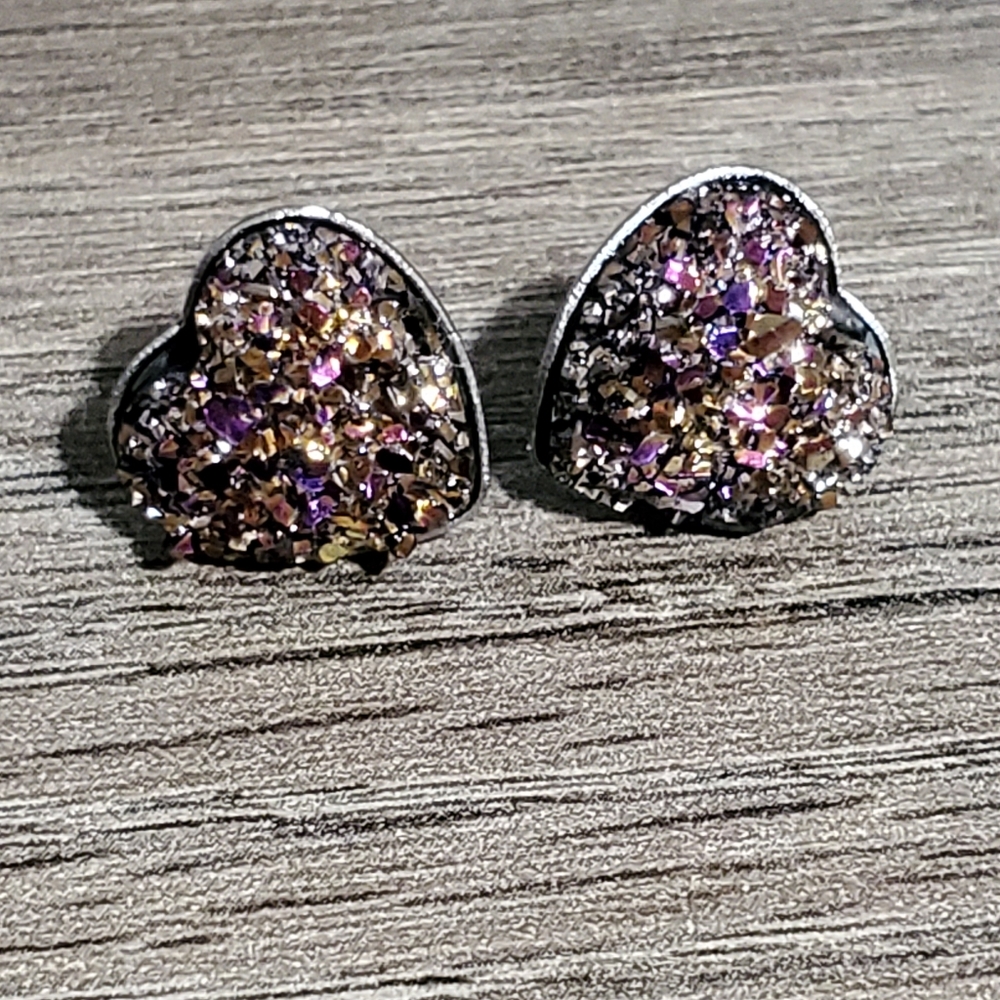 NEW Druzy Studs sparkly lilac heart earrings